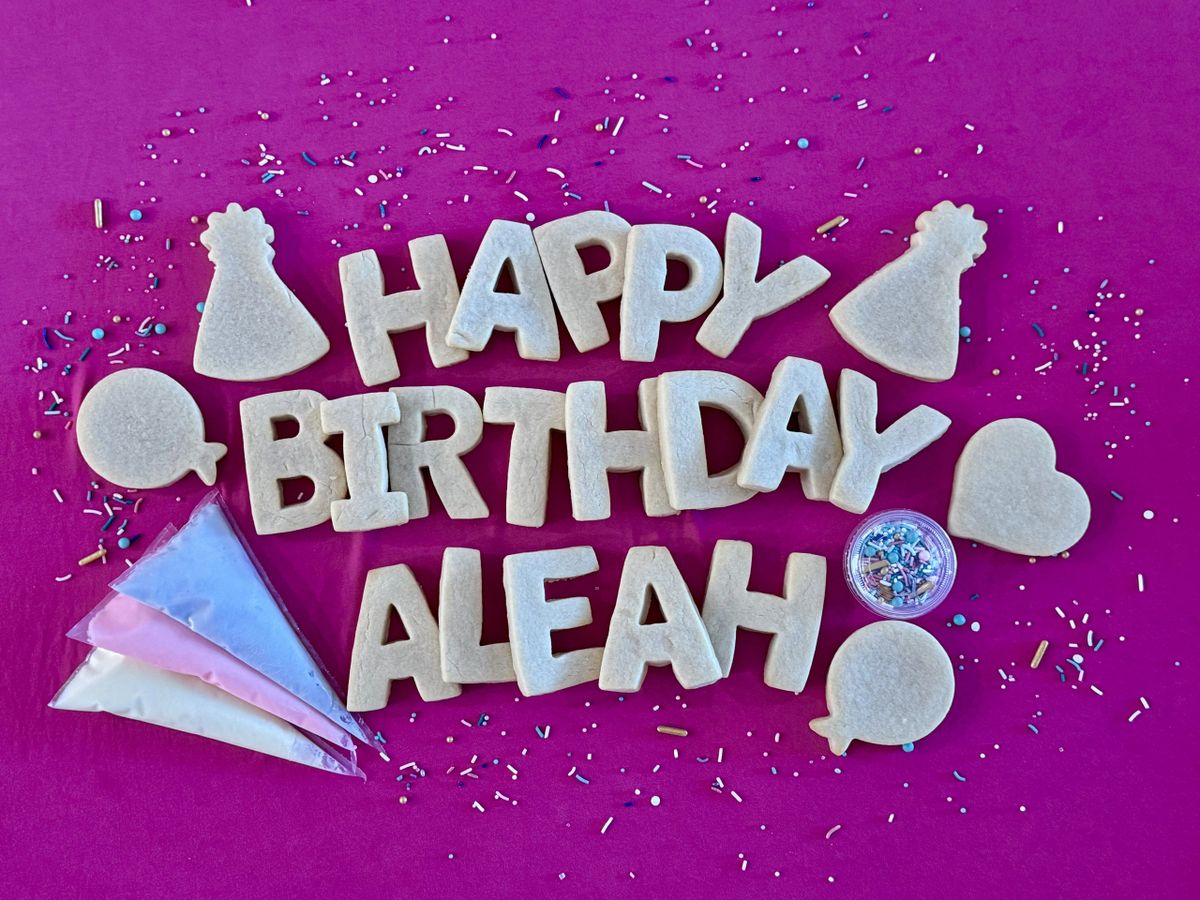 Personalized Happy Birthday letter cookie decorating kit by Becca Bakes Owensboro